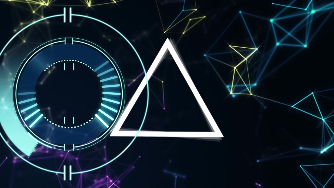 Abstract Digital Background with Rotating Triangles and HUD Elements