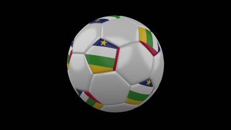 pelota de fútbol con bandera de la república centroafricana bucle 4k con alfa
