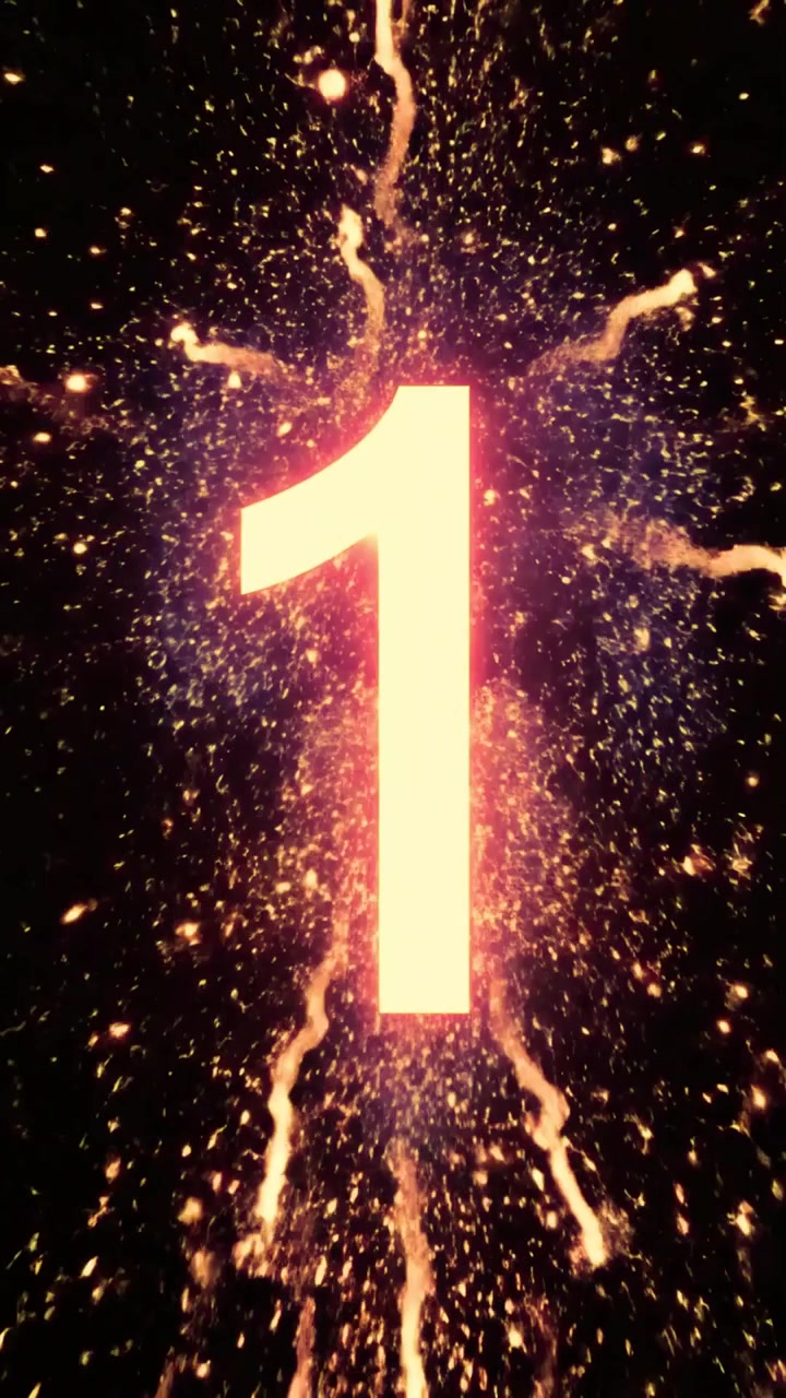 Conto alla rovescia digitale con numeri al neon luminosi e scintille