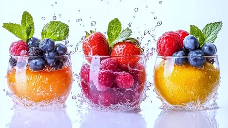 refreshing berries and fruit with water splashes