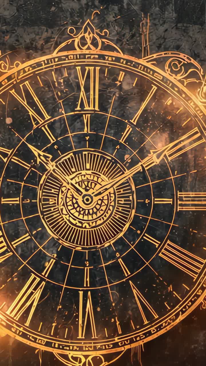 Vertical video: Shining golden arc sweeping clockwise in digital scene illuminating Roman numerals