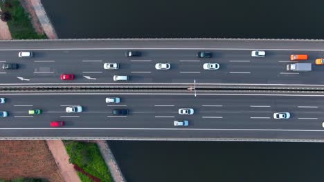 aerial view of car driving on the road ,urban rd，vehicles on the road