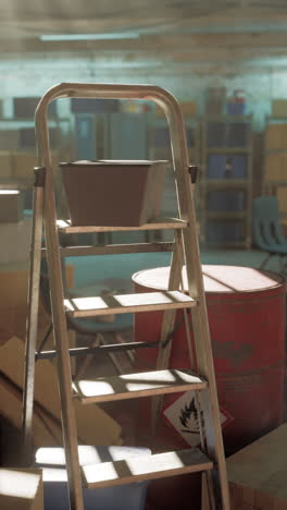 a metal step ladder in an industrial building