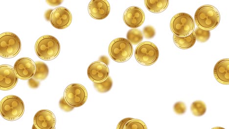 animación de monedas de oro en cascada contra un fondo blanco, creando un efecto visual dinámico y animado