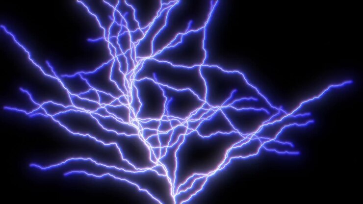 Ramificazioni di fulmini elettrici che evolvono da rettilinee a curve caotiche, con scariche elettriche che si contorcono maggiormente all'aumentare della carica. Sovrapposizione grafica da aggiungere a progetti cinematografici, video, VFX. ProRes 4K.