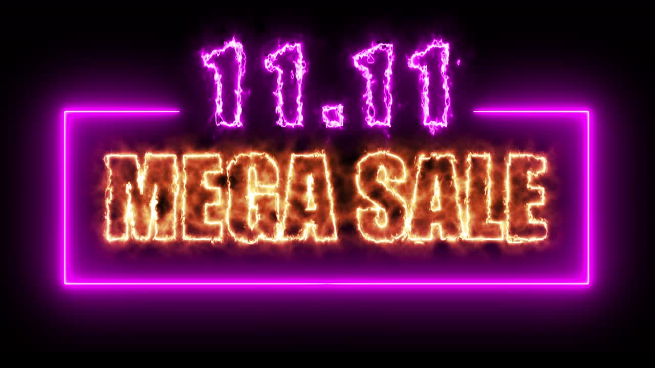 11.11 Mega sale colorful neon sign banner in black background for promote video. concept of promotion brand sale