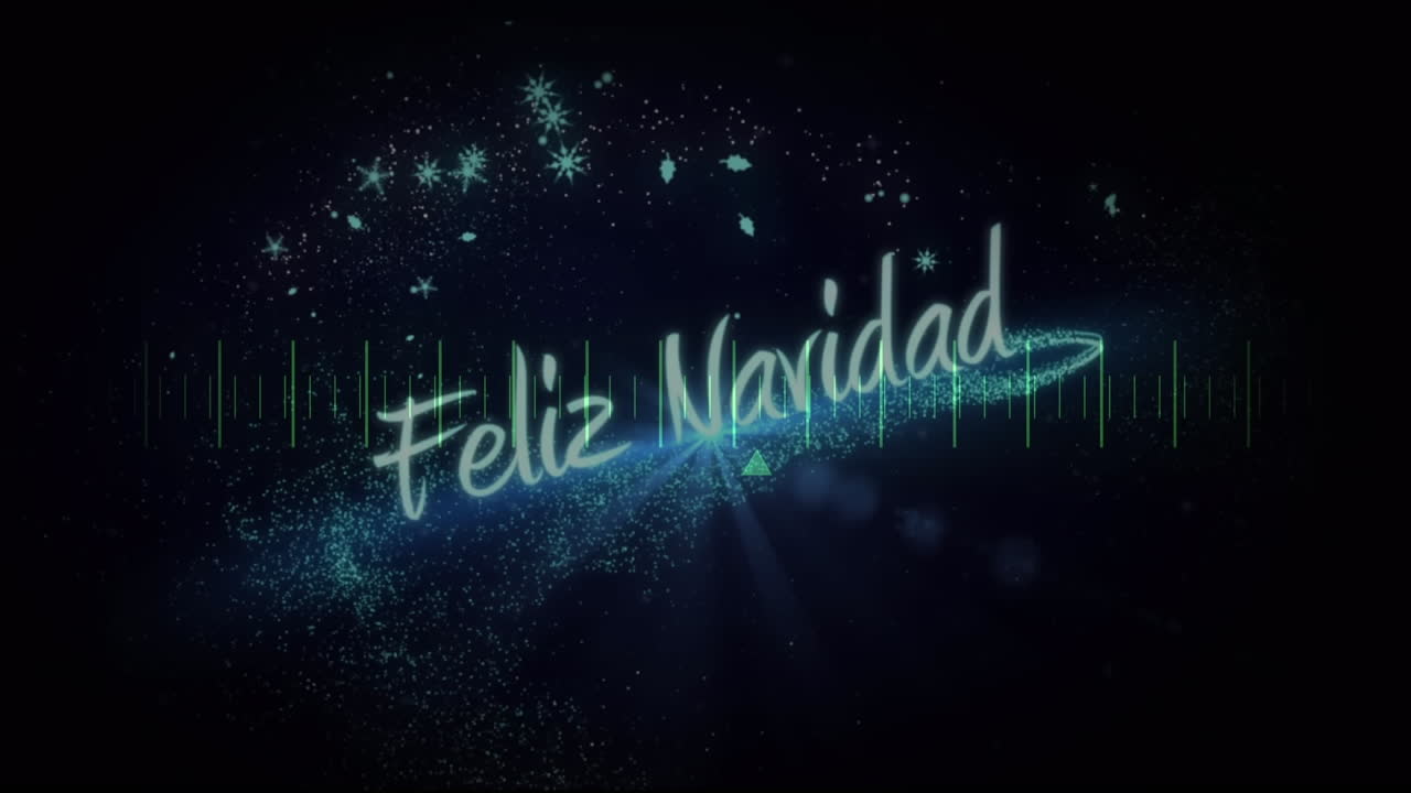 animación de estrellas brillantes flotando sobre el banner de texto de feliz navidad contra la escala de medición