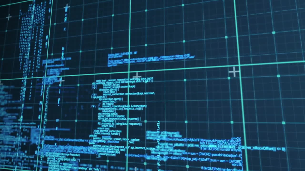 Animation of data processing on blue background