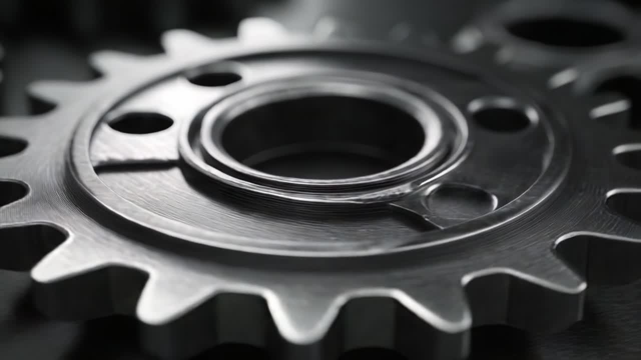 Makrofotografering af industrielle metalgear, der fremhæver præcisionsteknik og indviklet design i mekaniske komponenter