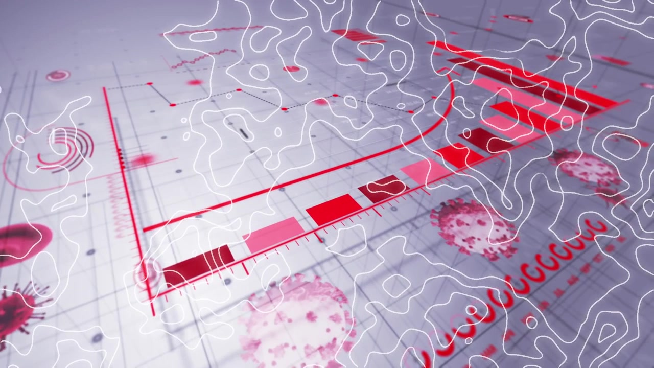 Animazione di cellule Covid-19 e elaborazione dati