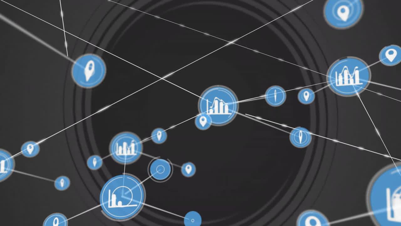 animación de la red de conexiones con iconos sobre el agujero negro