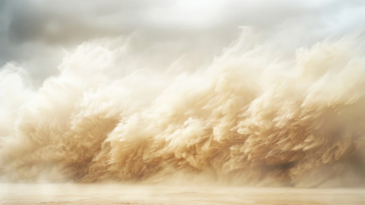 Dynamic video scene of a powerful sandstorm sweeping across a desert landscape