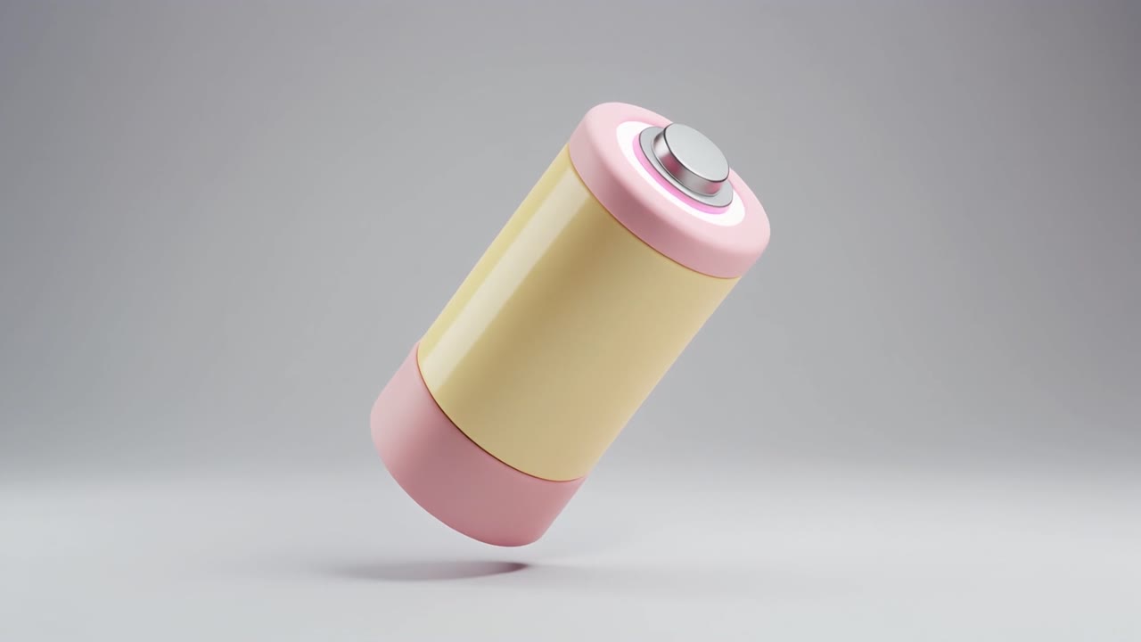 Batteria Rosa e Gialla Renderizzata in 3D che Ruota