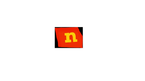 image of the letter n in yellow on a red square background