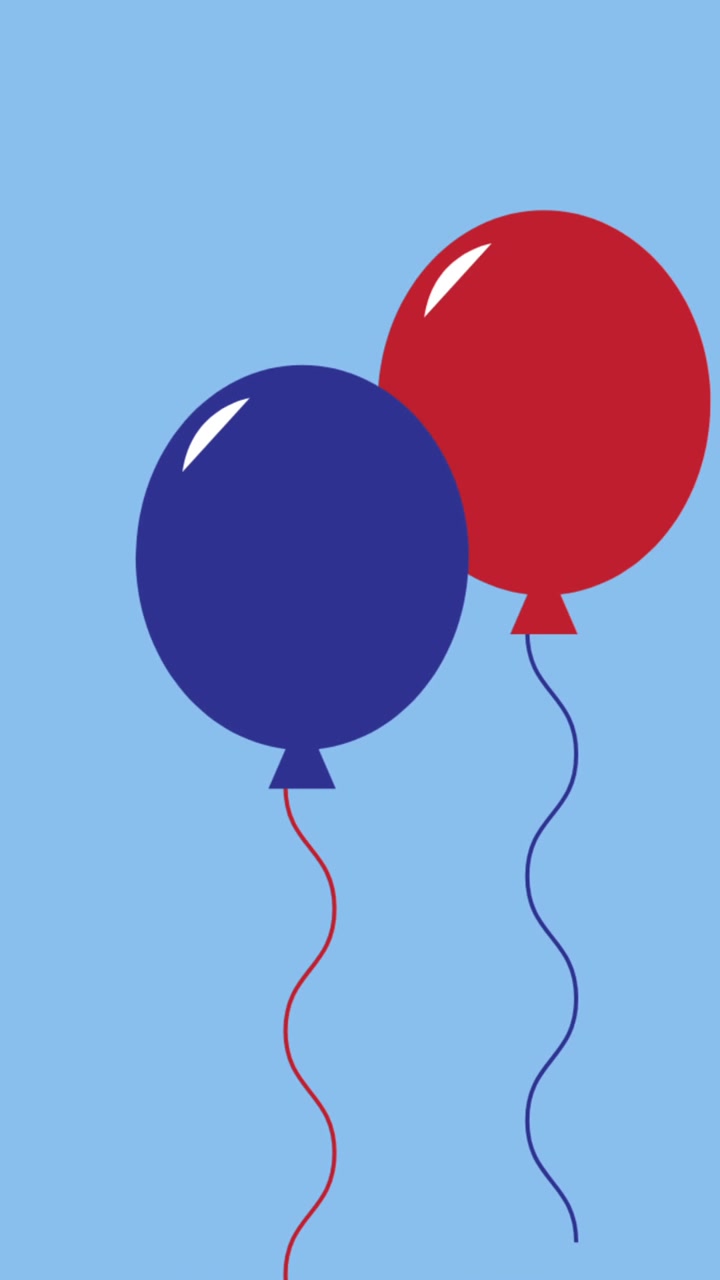 Animazione di palloncini blu e rossi che si muovono su sfondo blu