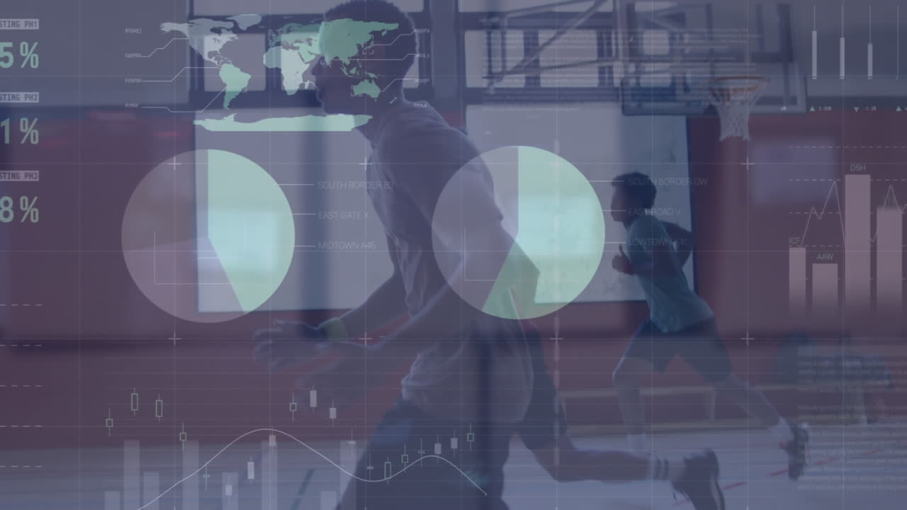 농구 경기에 대한 통계 및 데이터 처리 애니메이션