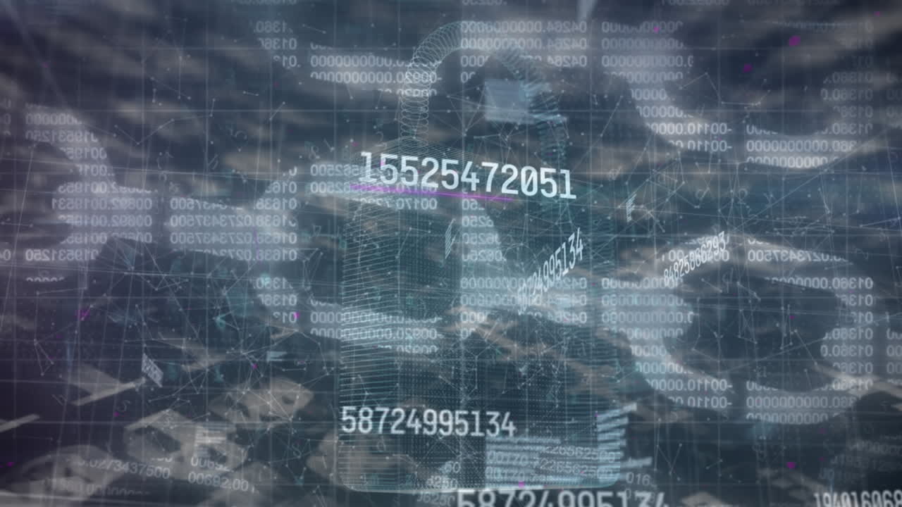 animación del candado de seguridad y la cadena a través de la red de conexiones