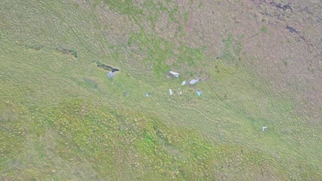 aerial view of north american sabre f.mk 4 plane crash site in the remote mountains of the peak district national park, uk