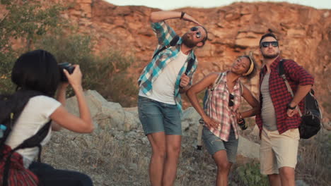 friends on a hiking trip posing for a photo