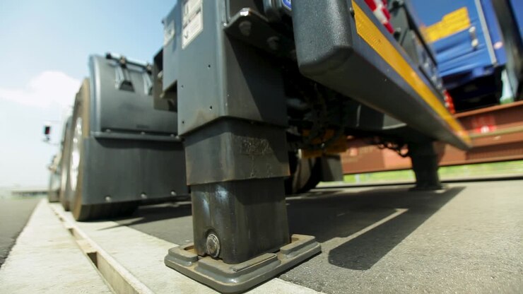 Close-up of a truck's stabilizer legs on a sunny day