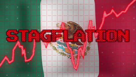 animación de procesamiento de datos y texto de estagflación sobre la bandera de méxico