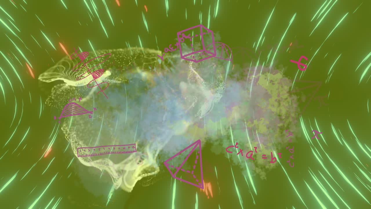 анимация математического рисунка и энергии на зеленом фоне