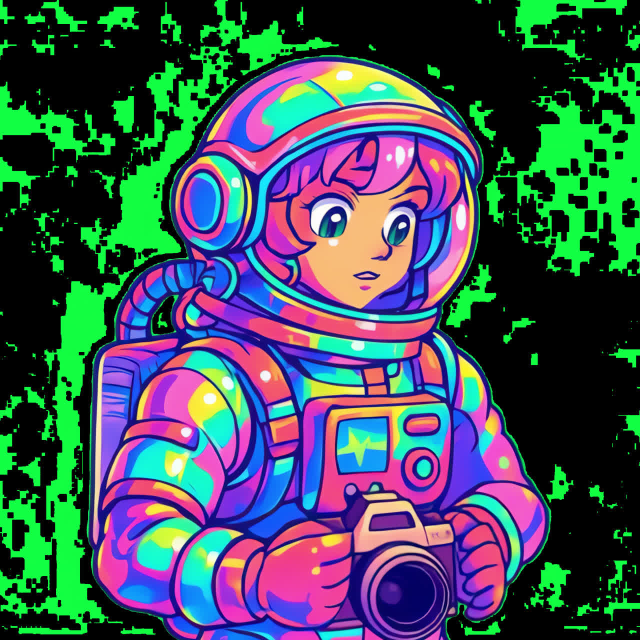 Animazione di illustrazione di astronauta colorato con telecamera risorsa isolata, video 4K trasparente, alpha