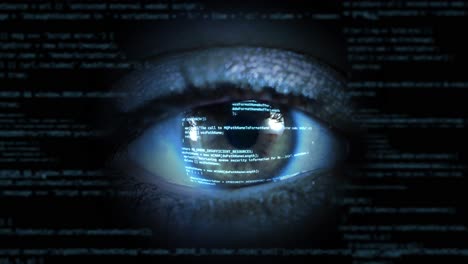 4k young man eye futuristic innovative technology vr mask with virtual reality holograms coding