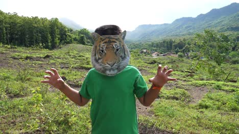 asian boy with tiger mask