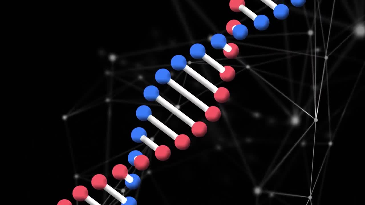 animación de la hilera de adn girando con redes de conexiones