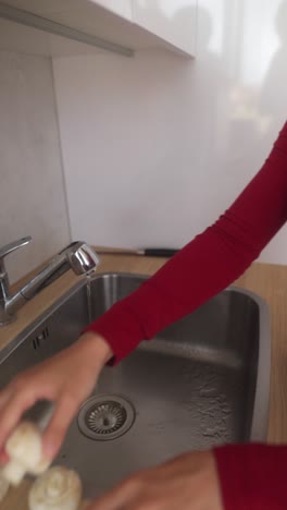 washing dumplings in kitchen sink
