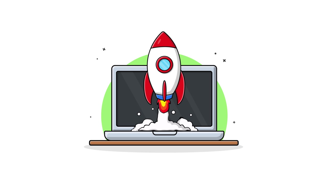 Animated Rocket Launching from Laptop Screen