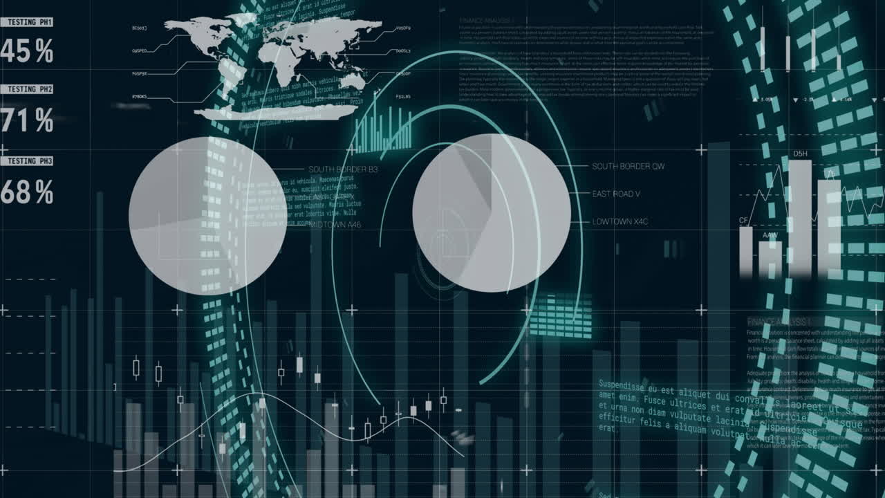 animación del procesamiento de datos sobre el mapa del mundo
