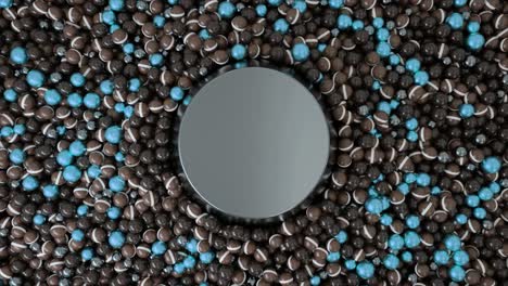 abstract 3d render with colorful balls and a dark podium