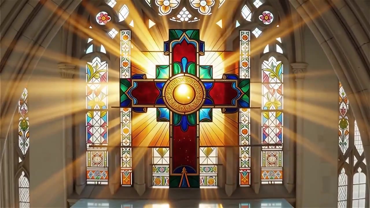 Croce Cristiana Luce Celestiale Sfondo per il Culto.