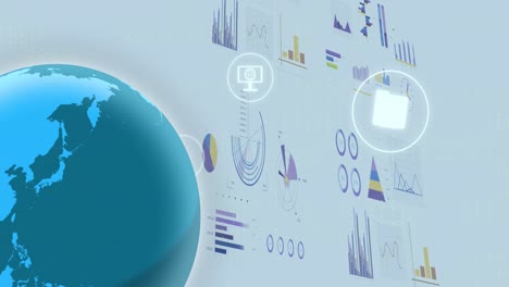 animation of financial data processing and statistics over globe