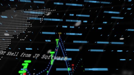 animation of digital data processing and world map over black background