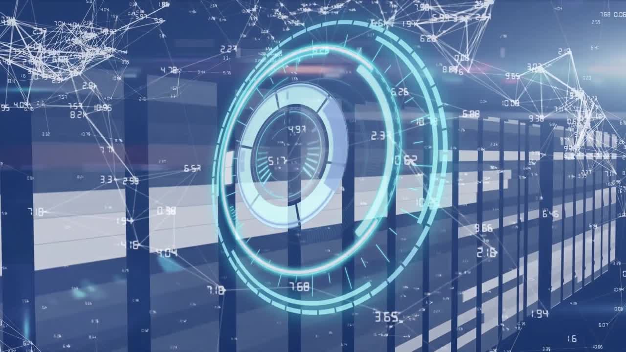 Animation of scope, network of connections and data processing over computer servers
