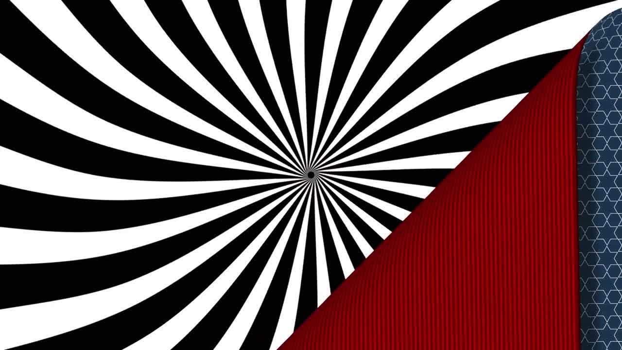 벽지 는 검은색 과  ⁇ 색 의 줄무 ⁇  로 회전 하는 패턴 을 드러내기 위해 뒤로 벗겨졌다