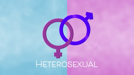 animación de texto y símbolo heterosexual sobre fondo rojo y azul