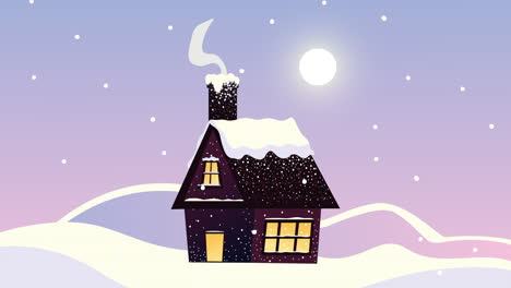 beautiful wooden house in snowscape