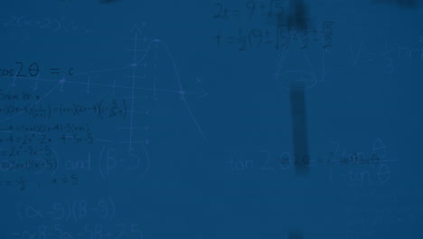 animación de ecuaciones matemáticas y diagramas flotando contra un fondo azul