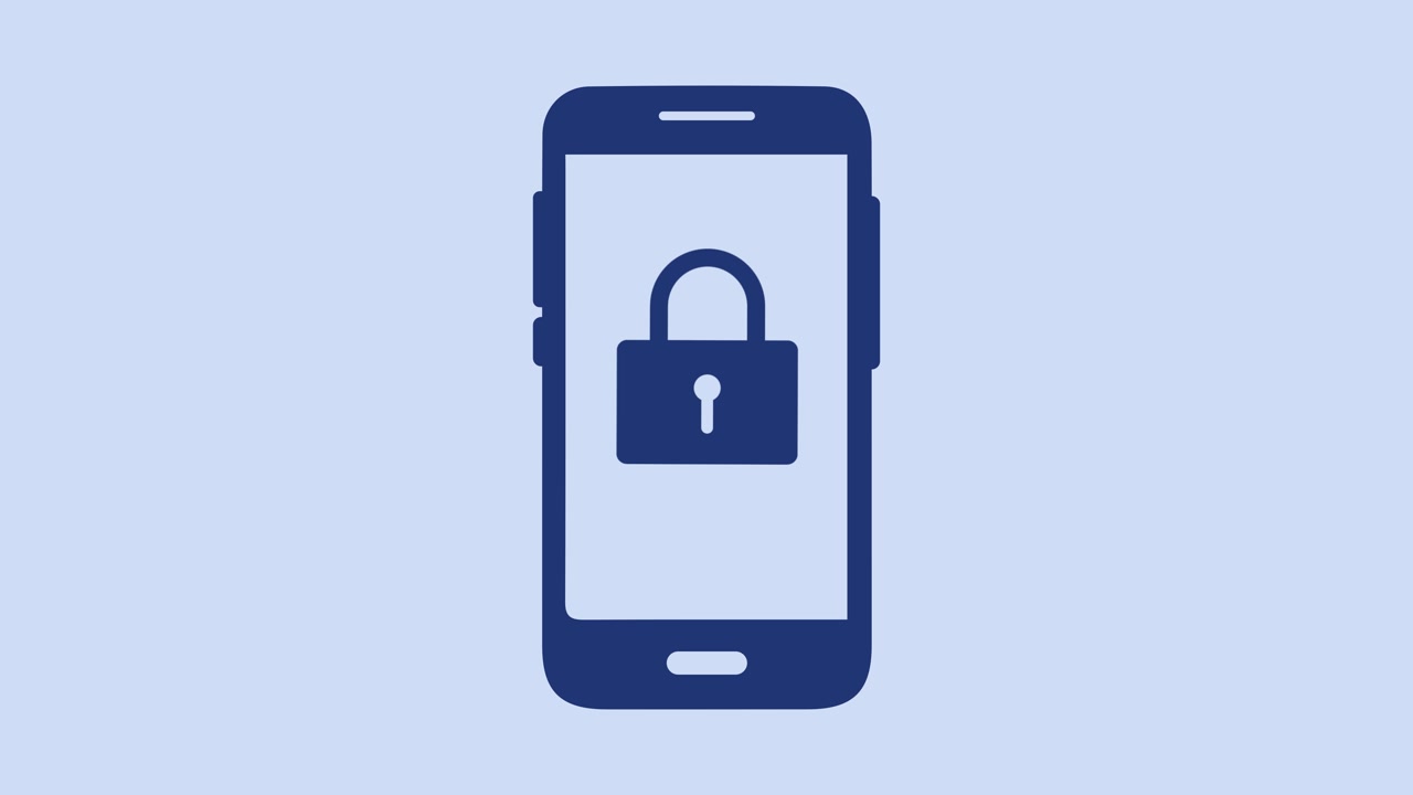 Smartphone security padlock icon animation isolated on blue background