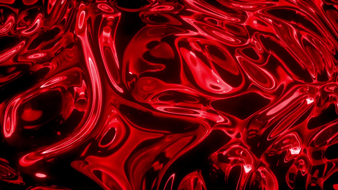 Intense red liquid metal or blood flowing with highlights. Abstract, dark, and visceral motion background for dramatic or artistic visuals