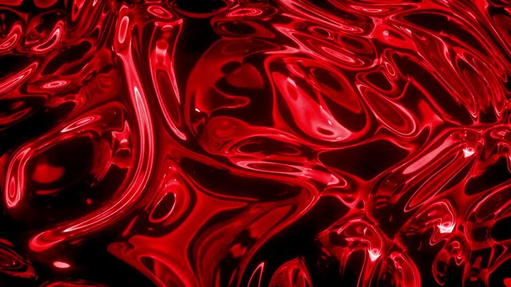 Intense red liquid metal or blood flowing with highlights. Abstract, dark, and visceral motion background for dramatic or artistic visuals