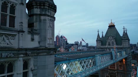 Orbital-left-to-right-drone-shot-of-the-highest-part-of-the-Tower-Bridge-in-London