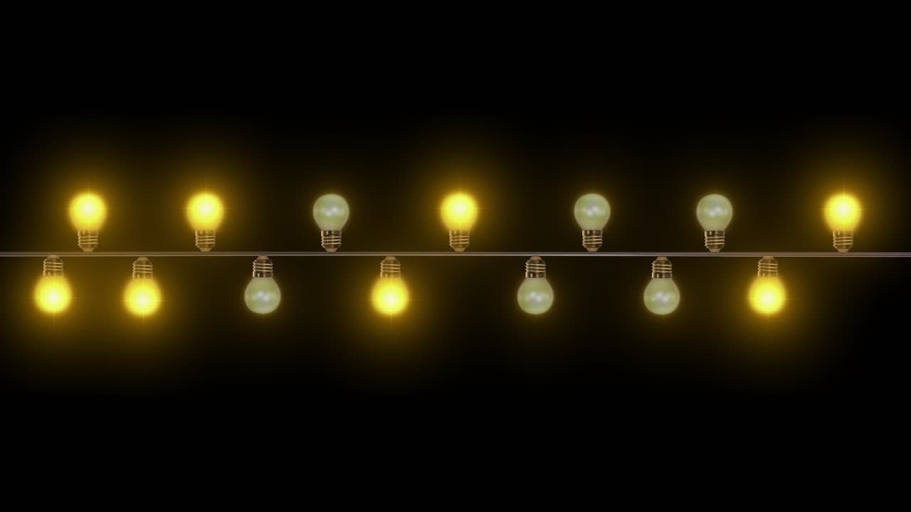 Beautiful christmas glowing tungsten lights string black loop dark background lights flashing