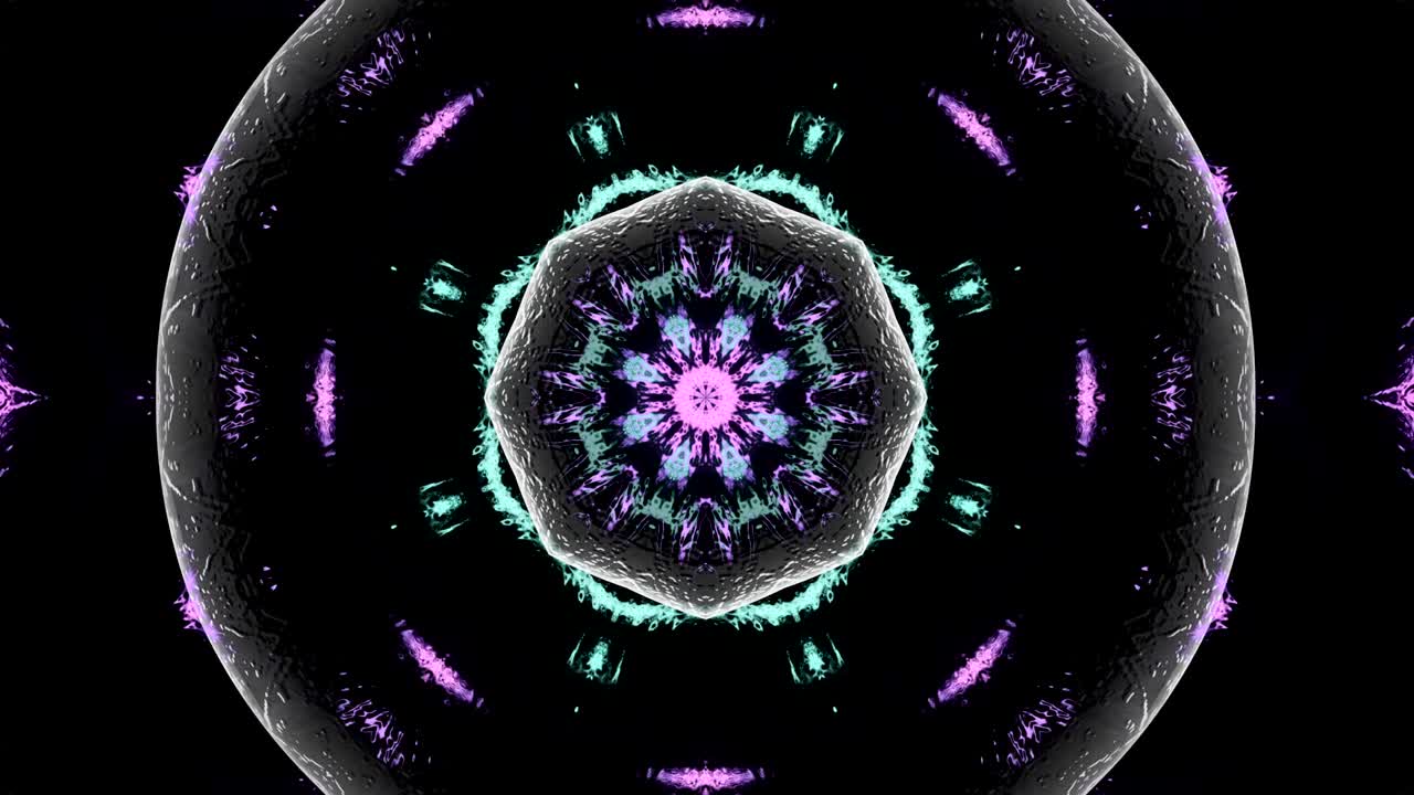 fondo decorativo de neón abstractamente adornado con bucles. caleidoscopio o mandala en 3d.