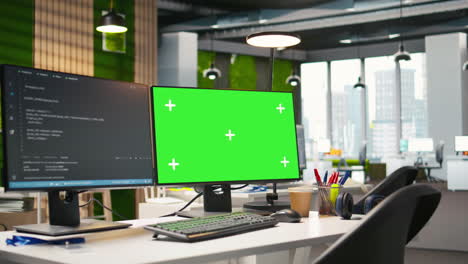 isolated screen pc on office desk showing software development code