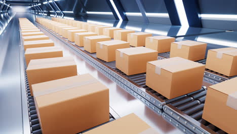 packaging box and conveyor belt, 3d rendering.